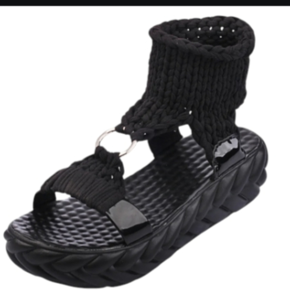 Platform Braided Women's Black Fabric Sandals Size 10 US - Picture 2 of 7